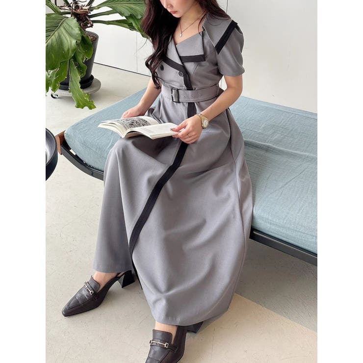 バイカラーハーフスリーブトレンチフレアワンピース | MERCURYDUO | 詳細画像18 