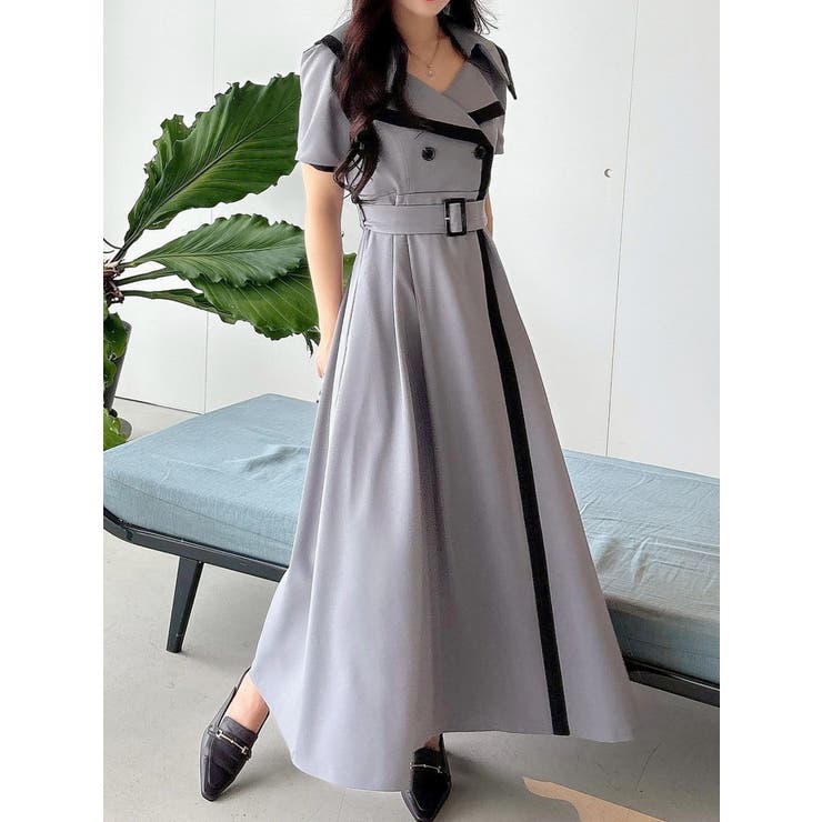 バイカラーハーフスリーブトレンチフレアワンピース | MERCURYDUO | 詳細画像20 