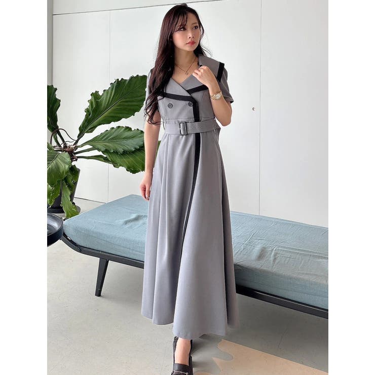 バイカラーハーフスリーブトレンチフレアワンピース | MERCURYDUO | 詳細画像21 