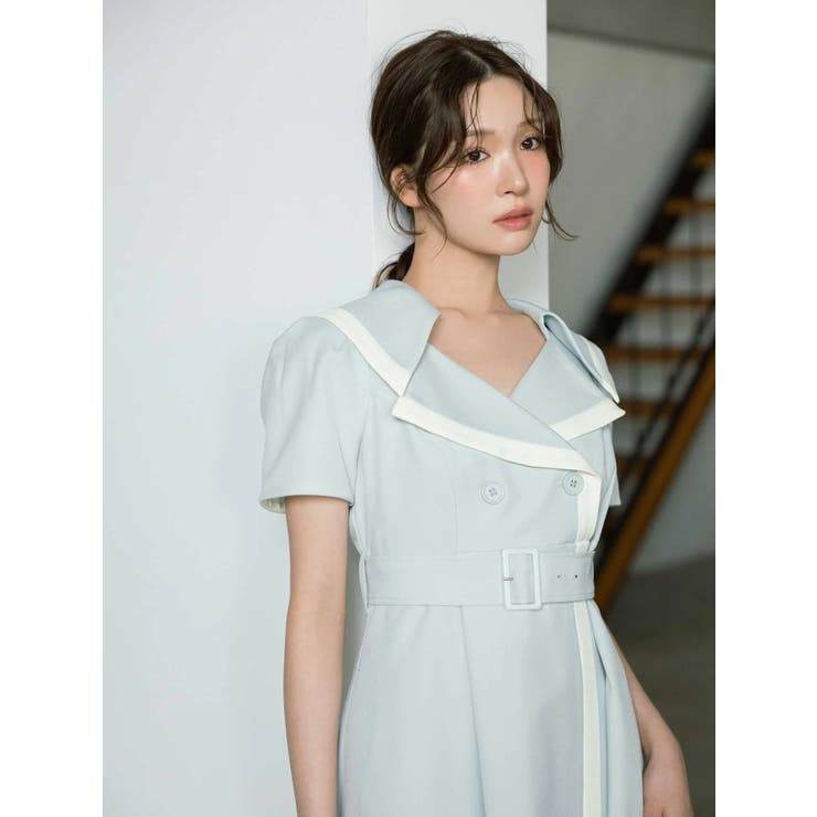 バイカラーハーフスリーブトレンチフレアワンピース | MERCURYDUO | 詳細画像3 