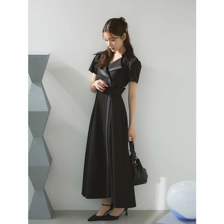 バイカラーハーフスリーブトレンチフレアワンピース | MERCURYDUO | 詳細画像5 