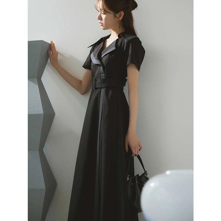 バイカラーハーフスリーブトレンチフレアワンピース | MERCURYDUO | 詳細画像6 