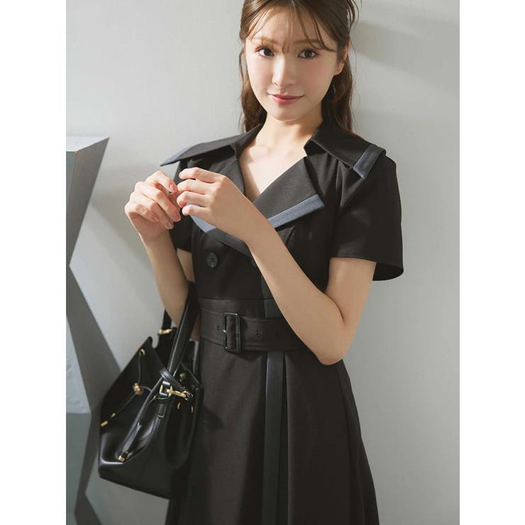 バイカラーハーフスリーブトレンチフレアワンピース | MERCURYDUO | 詳細画像7 