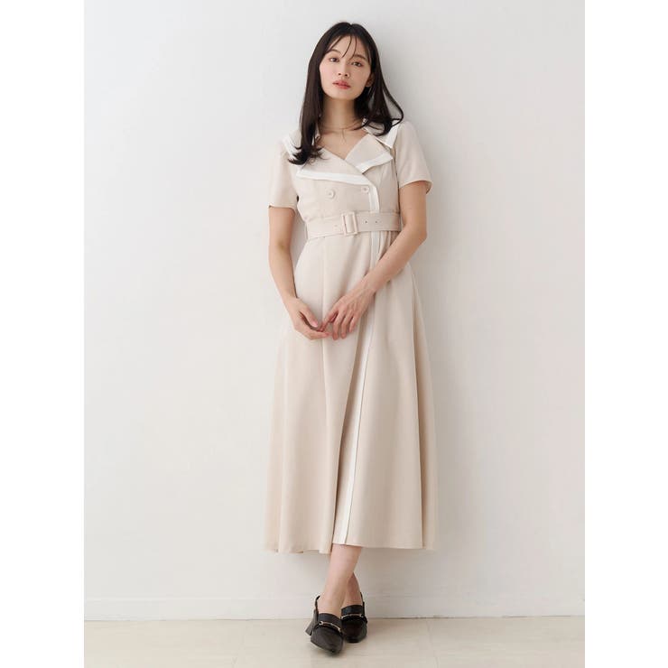 バイカラーハーフスリーブトレンチフレアワンピース | MERCURYDUO | 詳細画像9 