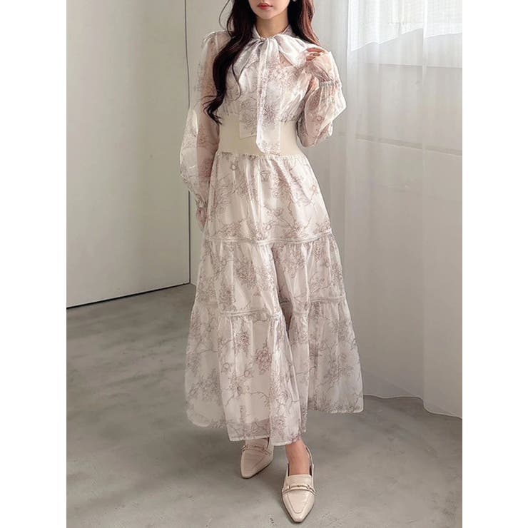 ベージュ | トワルドジュイボウタイウエストリブワンピース | MERCURYDUO