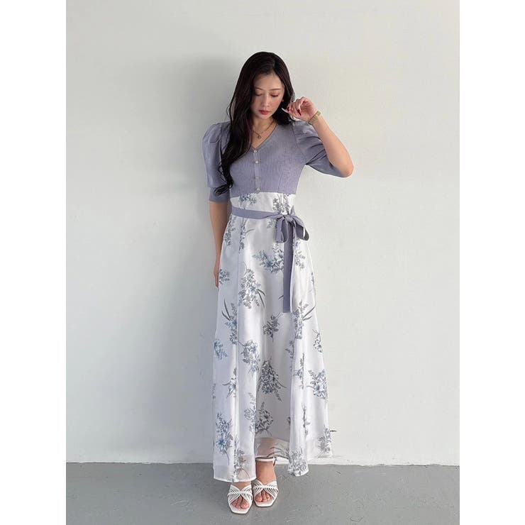 ブーケ花柄ニットドッキングワンピース | MERCURYDUO | 詳細画像13 