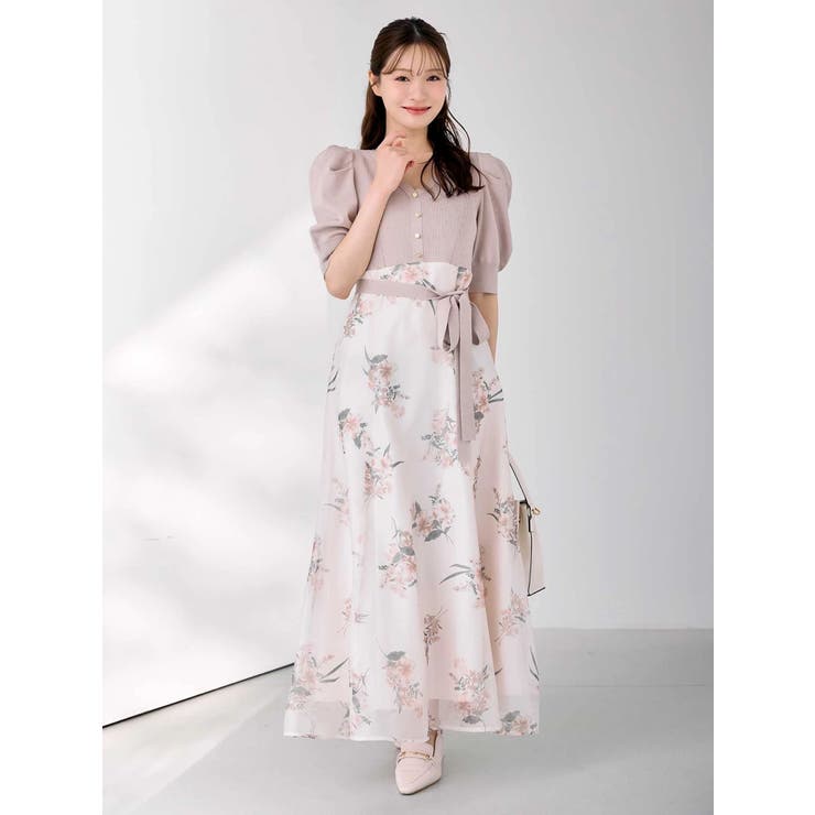 ブーケ花柄ニットドッキングワンピース | MERCURYDUO | 詳細画像2 