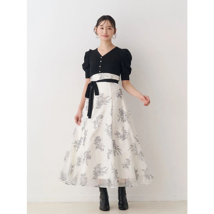 ブーケ花柄ニットドッキングワンピース | MERCURYDUO | 詳細画像3 