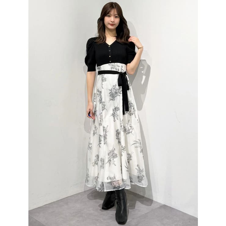 ブーケ花柄ニットドッキングワンピース | MERCURYDUO | 詳細画像31 