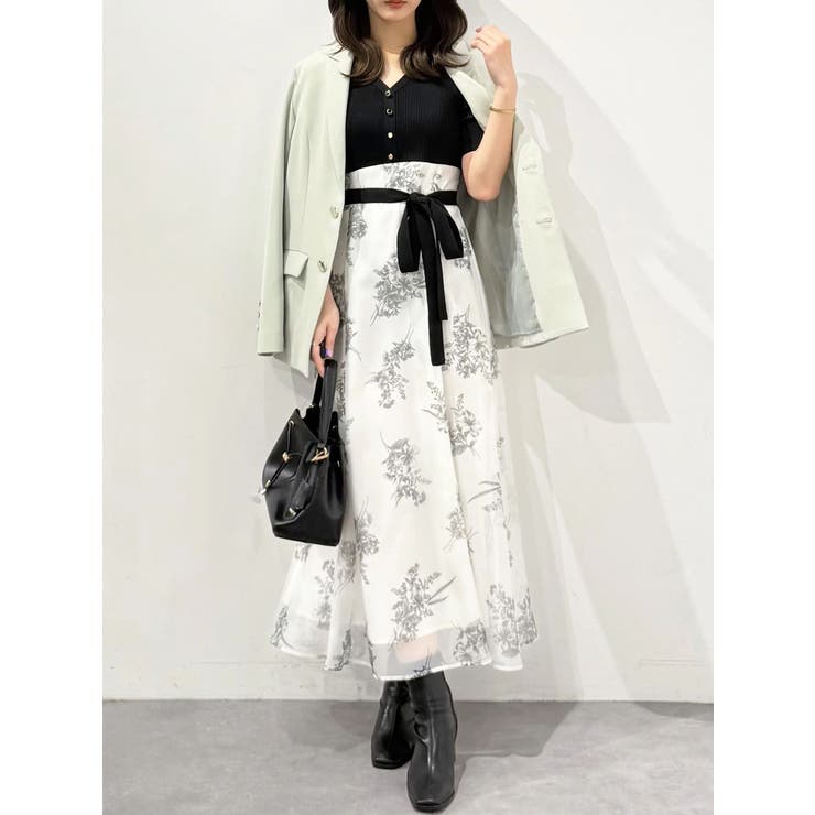 ブーケ花柄ニットドッキングワンピース | MERCURYDUO | 詳細画像33 