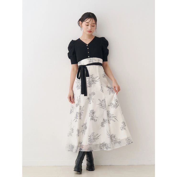 ブーケ花柄ニットドッキングワンピース | MERCURYDUO | 詳細画像4 