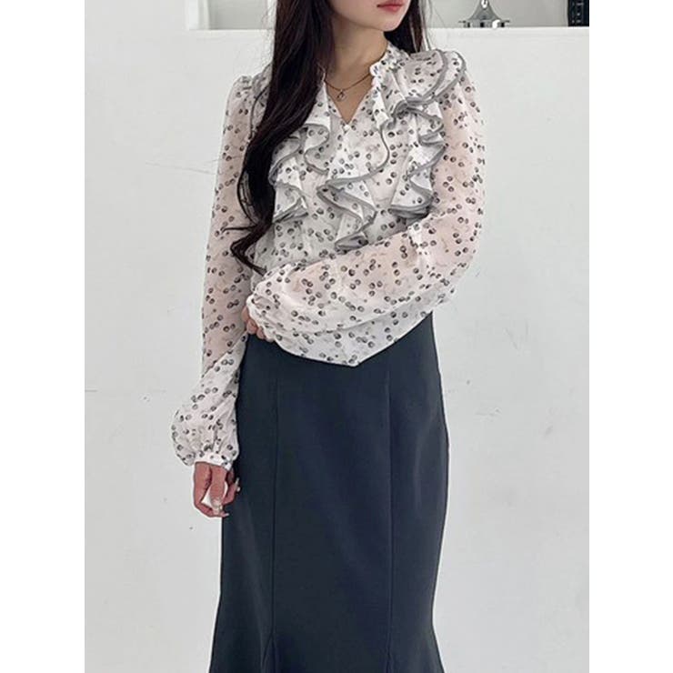 ダブルラッフルバイカラーパイピングブラウス | MERCURYDUO | 詳細画像1 