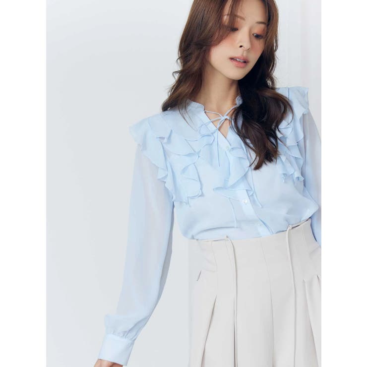 シフォンロングスリーブラッフルブラウス | MERCURYDUO | 詳細画像8 