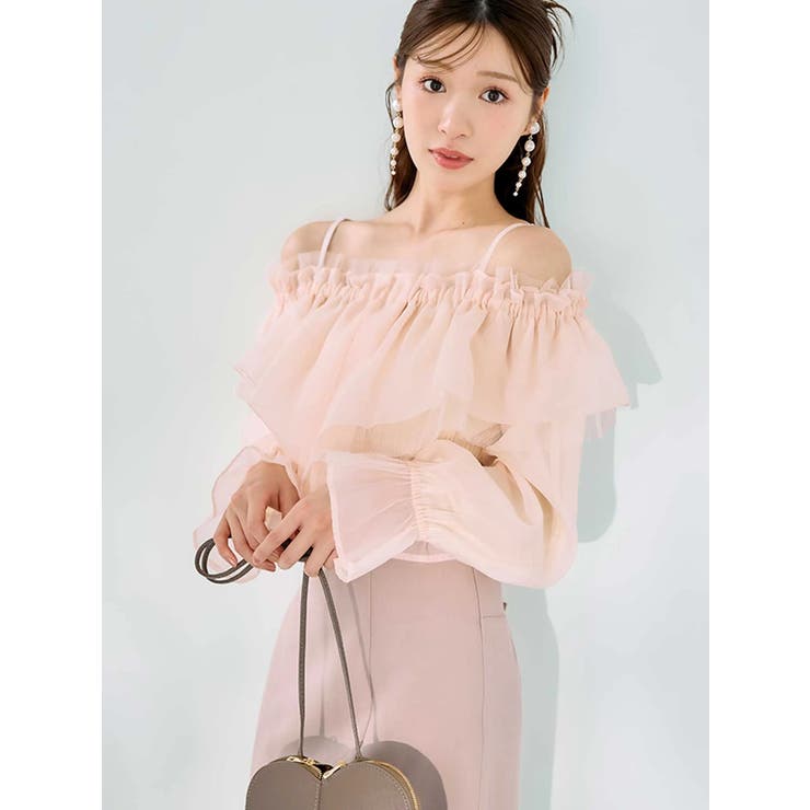 ピンク | オフショルラッフルブラウス | MERCURYDUO