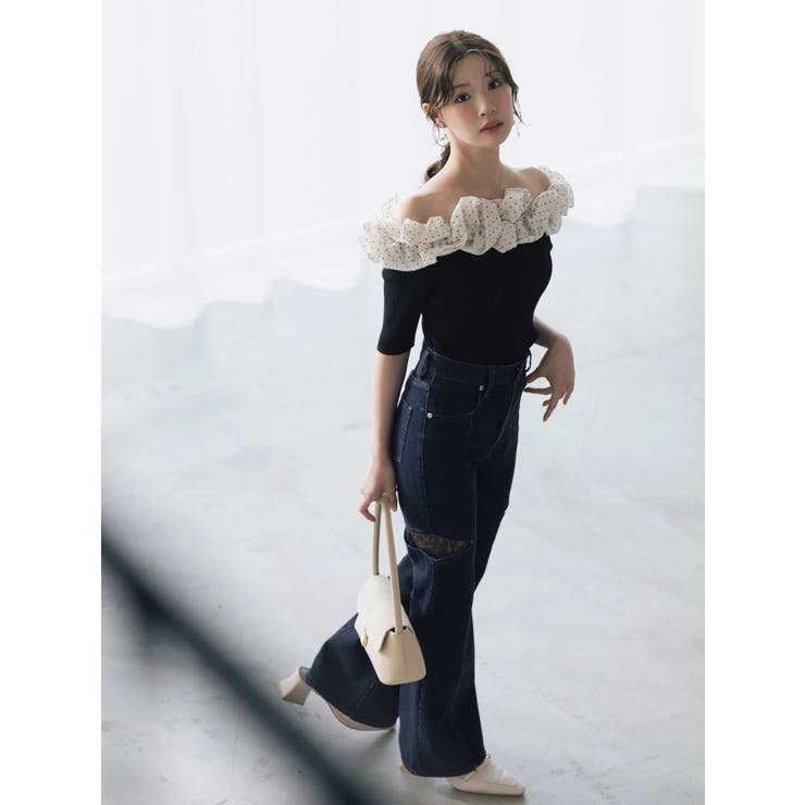 レーストリミングカットアウトデニムパンツ | MERCURYDUO | 詳細画像3 