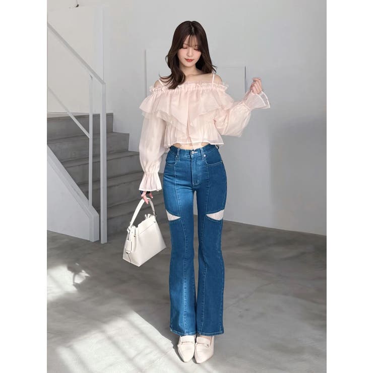 レーストリミングカットアウトデニムパンツ | MERCURYDUO | 詳細画像30 