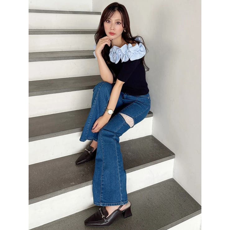 レーストリミングカットアウトデニムパンツ | MERCURYDUO | 詳細画像7 