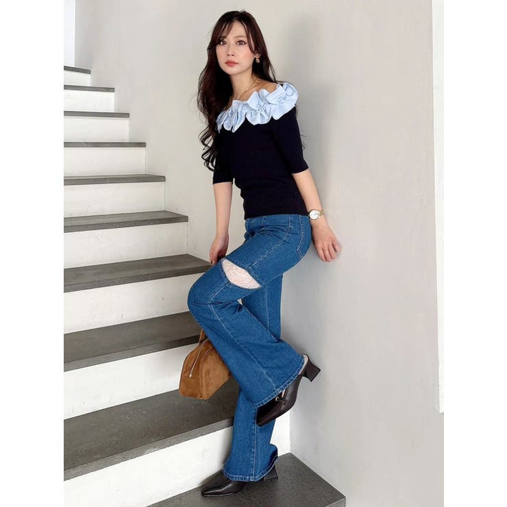 レーストリミングカットアウトデニムパンツ | MERCURYDUO | 詳細画像8 