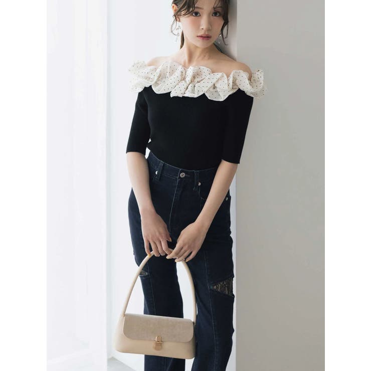 インディゴ | レーストリミングカットアウトデニムパンツ | MERCURYDUO