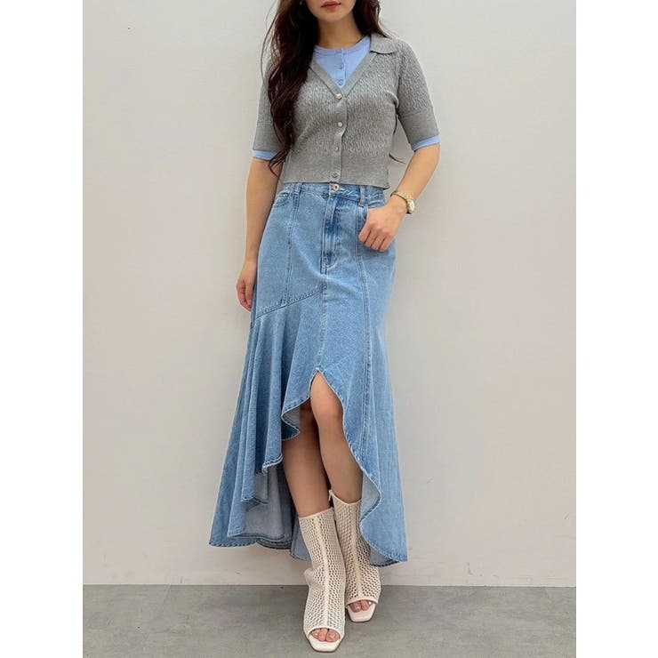 デニムイレギュラーヘムフレアスカート | MERCURYDUO | 詳細画像3 