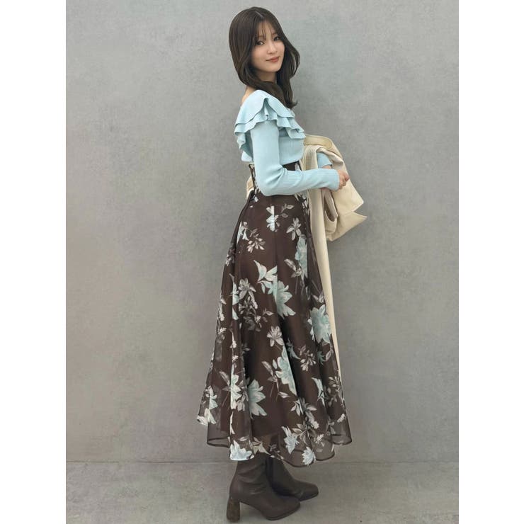 花柄バックレースアップフレアスカート | MERCURYDUO | 詳細画像13 