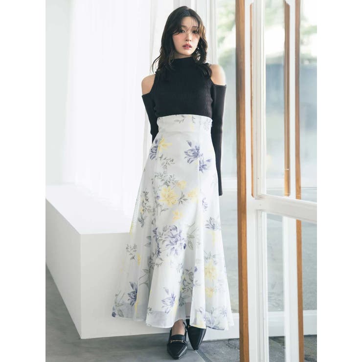 花柄バックレースアップフレアスカート | MERCURYDUO | 詳細画像2 