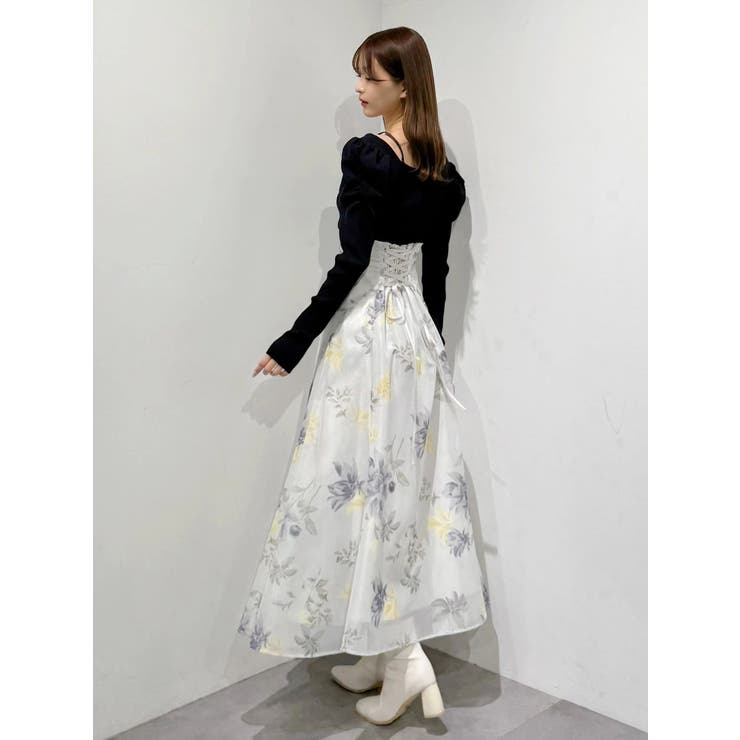 花柄バックレースアップフレアスカート | MERCURYDUO | 詳細画像20 