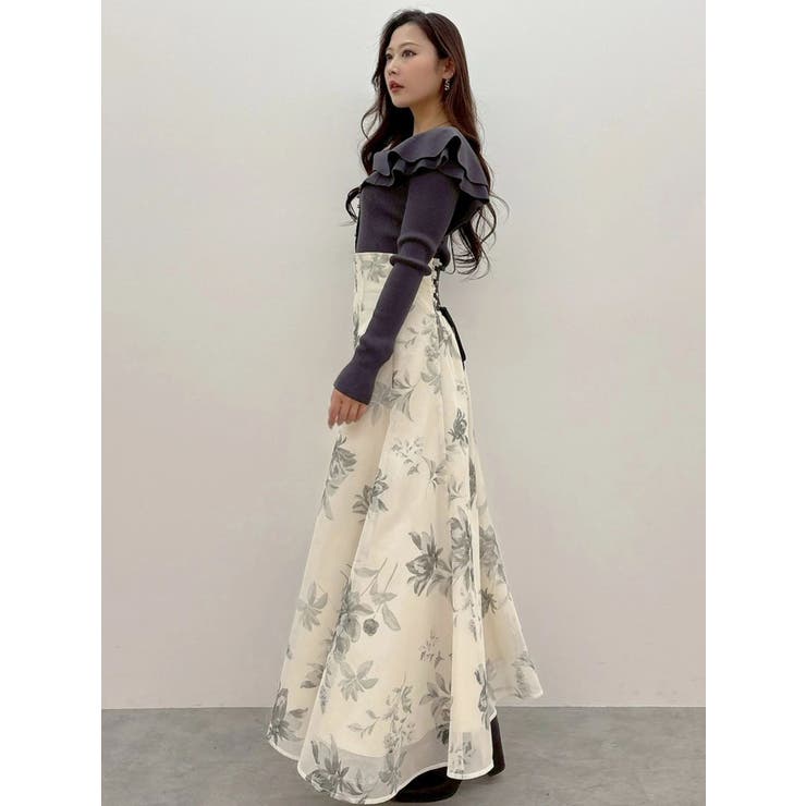 花柄バックレースアップフレアスカート | MERCURYDUO | 詳細画像7 