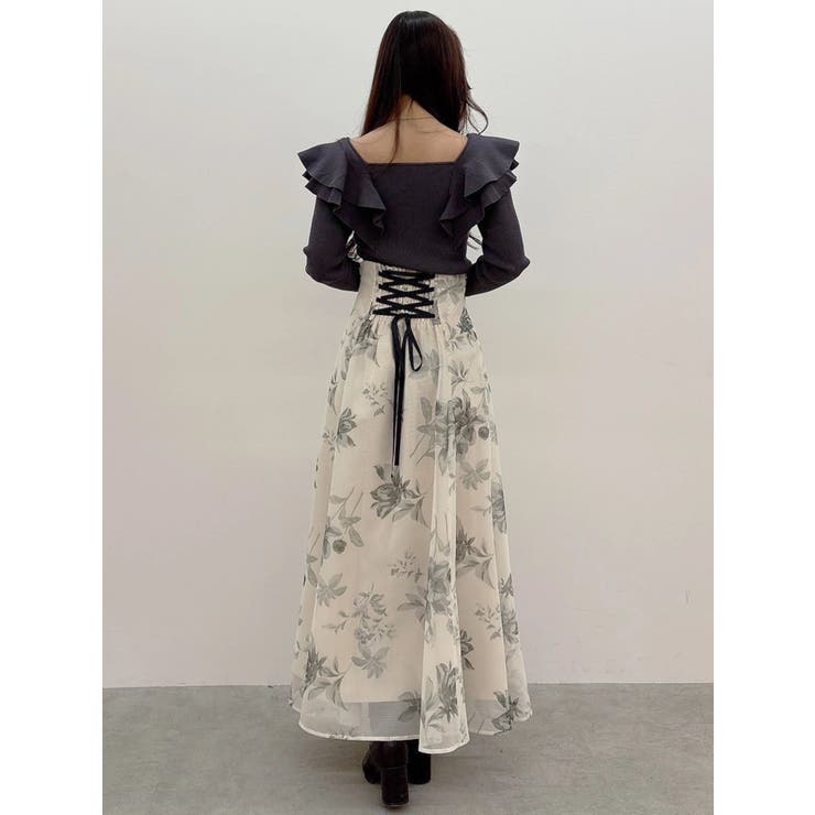 花柄バックレースアップフレアスカート | MERCURYDUO | 詳細画像8 