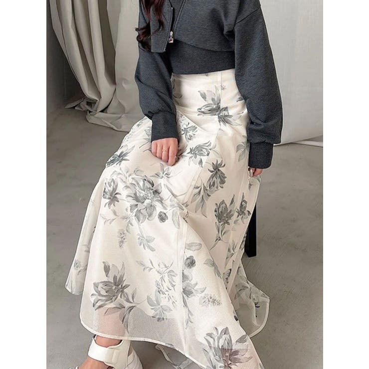 オフホワイト | 花柄バックレースアップフレアスカート | MERCURYDUO