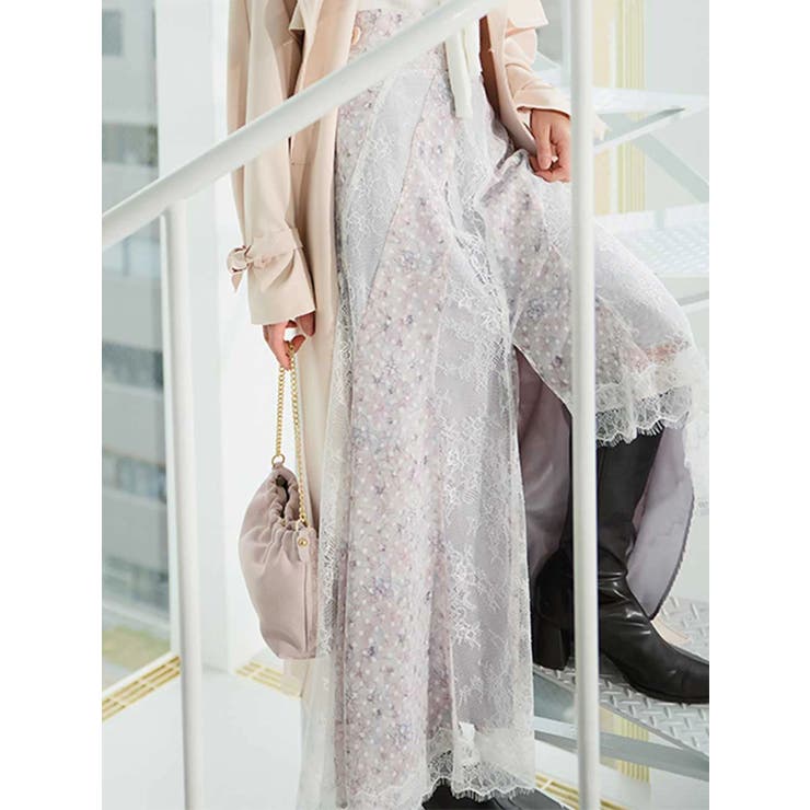 ピンク | フラワー×レースフィットマーメイドスカート | MERCURYDUO