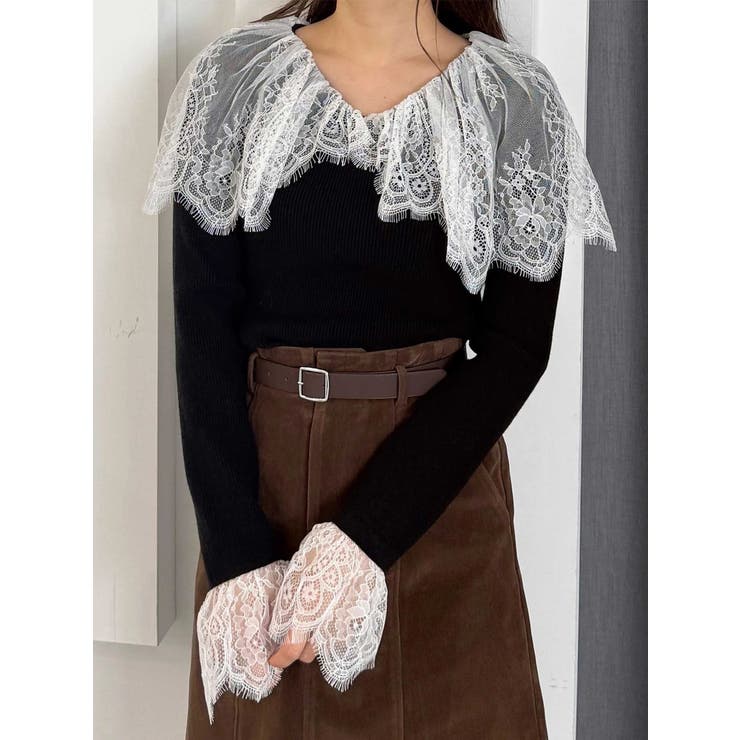 ブラック | スカラレース襟ニット | MERCURYDUO