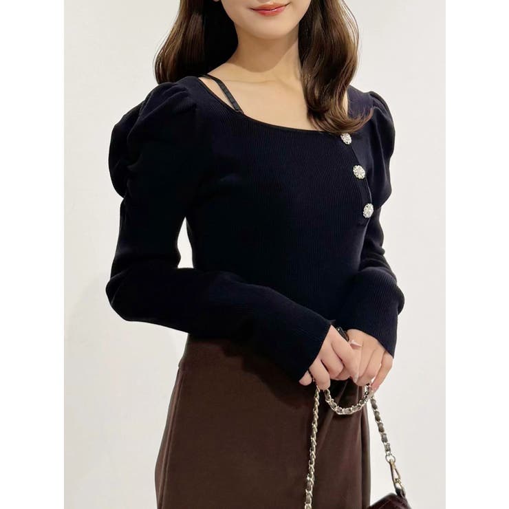 サイドビジューボタンパフスリーブニット | MERCURYDUO | 詳細画像11 