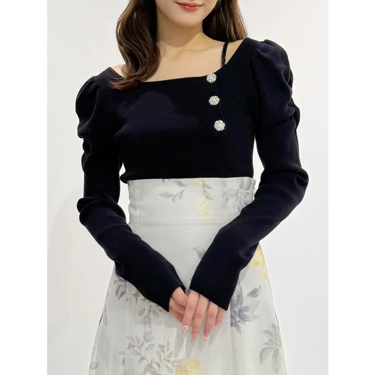 サイドビジューボタンパフスリーブニット | MERCURYDUO | 詳細画像14 