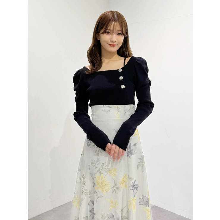 サイドビジューボタンパフスリーブニット | MERCURYDUO | 詳細画像15 