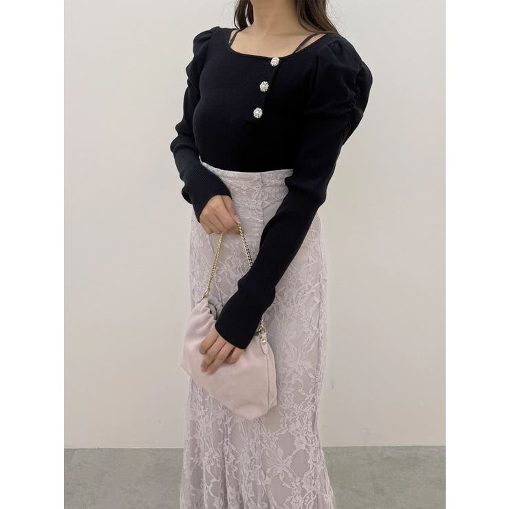 サイドビジューボタンパフスリーブニット | MERCURYDUO | 詳細画像21 