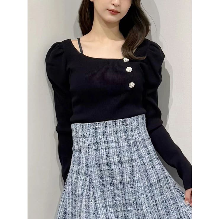 サイドビジューボタンパフスリーブニット | MERCURYDUO | 詳細画像24 