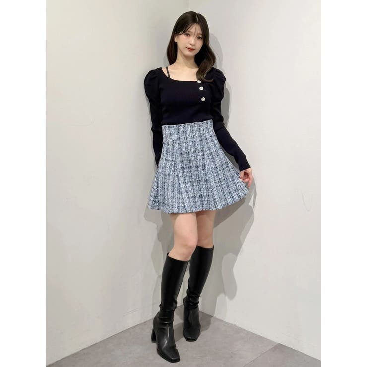 サイドビジューボタンパフスリーブニット | MERCURYDUO | 詳細画像25 