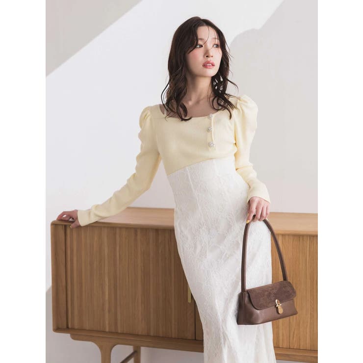 サイドビジューボタンパフスリーブニット | MERCURYDUO | 詳細画像4 