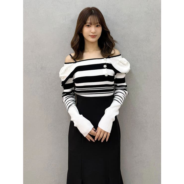 サイドビジューボタンパフスリーブニット | MERCURYDUO | 詳細画像6 