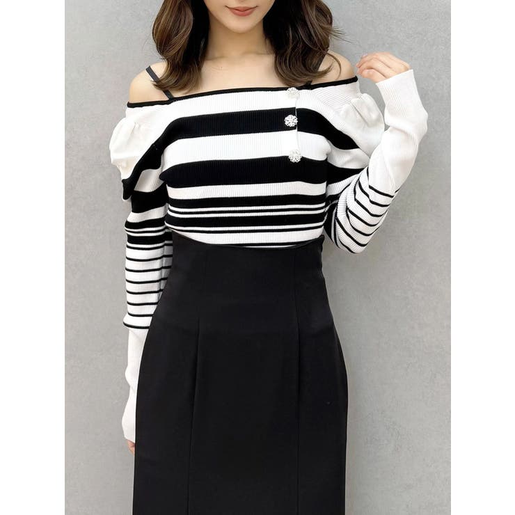 サイドビジューボタンパフスリーブニット | MERCURYDUO | 詳細画像7 