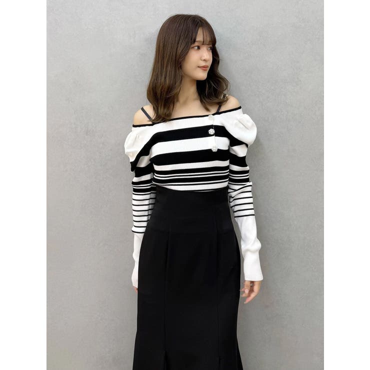 サイドビジューボタンパフスリーブニット | MERCURYDUO | 詳細画像8 