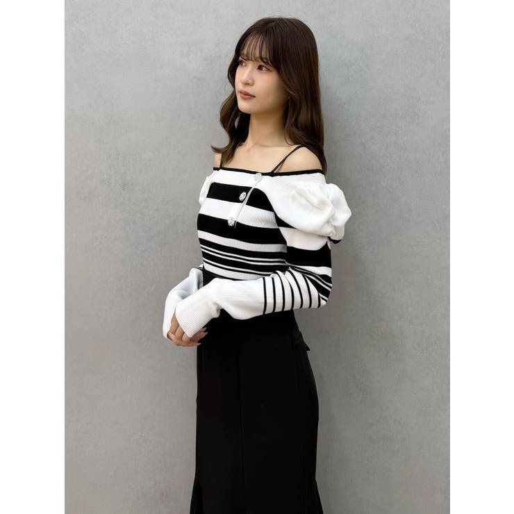 サイドビジューボタンパフスリーブニット | MERCURYDUO | 詳細画像9 