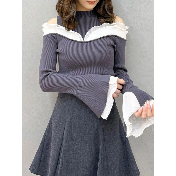 チャコールグレー | プリーツフリル使いニット | MERCURYDUO