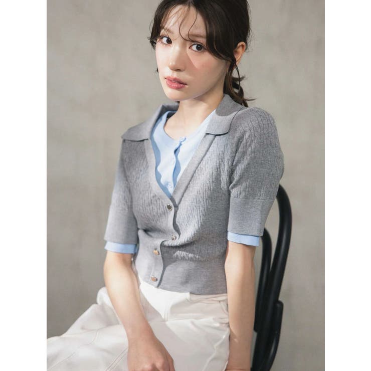 グレー | バイカラーフェイクレイヤードニット | MERCURYDUO