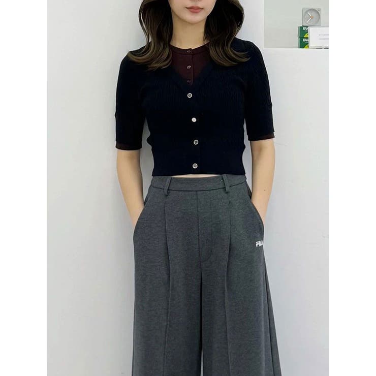 ネイビー | バイカラーフェイクレイヤードニット | MERCURYDUO