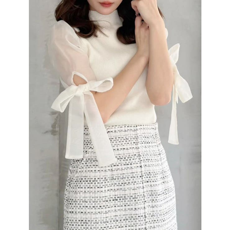 異素材リボンスリーブニット | MERCURYDUO | 詳細画像1 