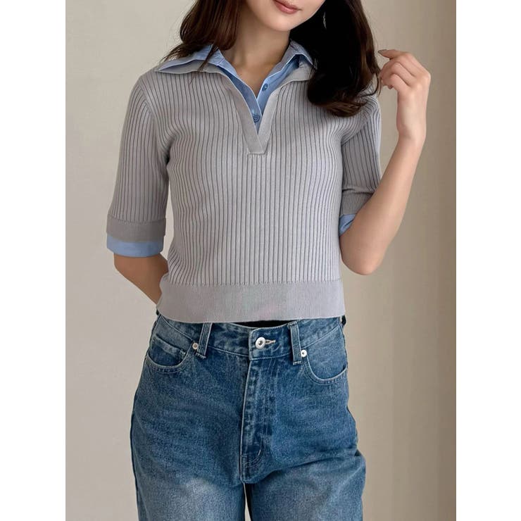 シャツレイヤードライクハーフスリーブニット | MERCURYDUO | 詳細画像2 