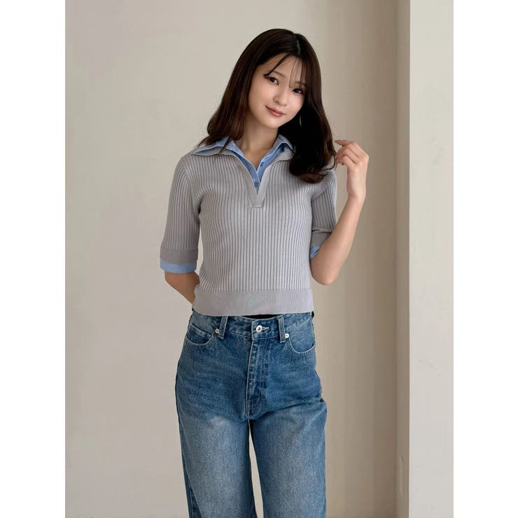 シャツレイヤードライクハーフスリーブニット | MERCURYDUO | 詳細画像9 