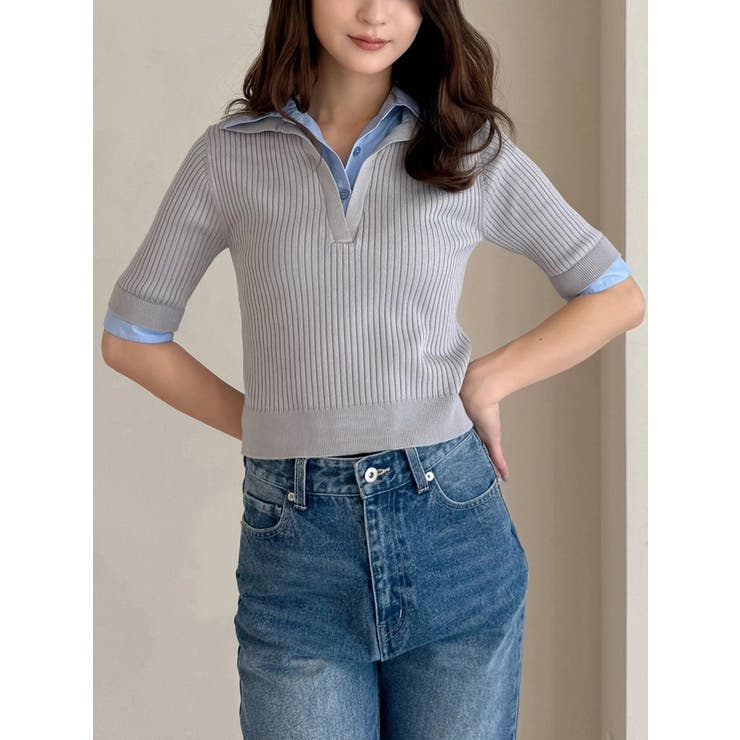 グレー | シャツレイヤードライクハーフスリーブニット | MERCURYDUO